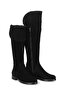Women's Genuine Black Suede Zippered Bihter Long Boots 052 - 3
