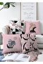 Modern 4-Piece Double-Sided Raschel Knitted Pillow Throw Pillow Cover Set with Abstract Drawing Design on Pink Background