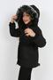 Girl's Black Removable Hooded Oxford Fabric Coat - 6