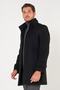Men's Black Stand-Up Belted Collar Stamp Ezel Coat - 4