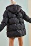 Women's Black Hooded Lace-Up Long Puffer Coat 30301009 - 3
