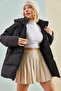 Women's Black Hooded Lace-Up Long Puffer Coat 30301009 - 5