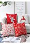 Double Sided Red White Christmas Deer And Snowflakes 4-Piece Raschel Knitted Pillowcase Set