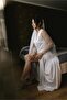 Long Satin Dressing Gown with Pearls