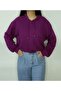 Women's Plum Ribbed Oversize Hooded Sweatshirt - 3