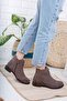 Genuine Leather Taupe Brown Suede Women's Leather Boots Trc-2733 - 3