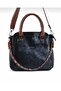 Three Compartment Hand & Shoulder Bag with Chain Accessories Black-Tan - 2