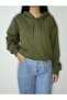 Women's Khaki Ribbed Oversize Hooded Sweatshirt - 2