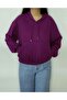 Women's Plum Ribbed Oversize Hooded Sweatshirt - 2
