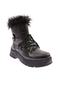 Women's Furry Lace up Boots Black Wrinkled Patent Leather 21682689 - 3