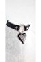 Flower Embroidered Black Enamel Heart Choker - 3