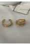 Pair of Cross and Plain Rings with Gold Color Zircon Stones - 2