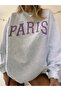 Women's Gray Paris Printed Oversize Sweatshirt - 2