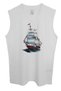Men's Sleeveless White T-shirt Sailing Digital Printed - 2