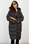 Woman's Black Hooded Inflatable Long Coat MX06 - 8
