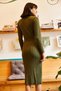 Women's Khaki Belted Thick Ribbed Knitwear Dress ELB-19001014 - 2