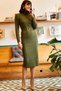 Women's Khaki Belted Thick Ribbed Knitwear Dress ELB-19001014 - 3