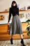 Women's Houndstooth Black Elastic Waist Suede Textured A-Line Skirt ETK-19000141 - 2