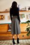 Women's Houndstooth Black Elastic Waist Suede Textured A-Line Skirt ETK-19000141 - 5