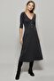 Women's Anthracite V-Neck Dress with Button Accessories EY1123 - 2