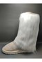 Women's Beige Colored Furry Woolen Boots Shoes - 4
