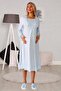 Women's Blue Maternity Nightgown Set with Breastfeeding Feature