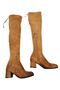 Women's Brown Over The Knee Stretch Short Heeled Boots - 2