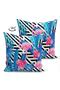 Geometric Blue Pink Flamingo Design Digital Printed Pillow Cushion Cover - 2