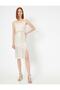 Women's Sequin Dress Evening Dress Waist Gathered Slit Midi Length Camisol - 2