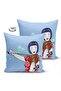 Japanese Girl Playing Violin on Blue Background Patterned Decorative Throw Pillow Cover - 2