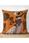 Double Sided Arabian Women's Motif Decorative Suede Pillow Case with Bowl