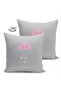 Double Sided Pink Cloudy on Gray Floor Baby Shower Children's Room Suede Pillow Cushion Cover - 2