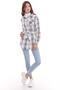 Women's Gray White Plaid Lumberjack Belted Waist Jacket Shirt - 2