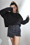 Ava Siyah Crop Örme Şardonlu Sweatshirt - 3