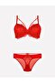 Meba Women's Lace Detailed Unsupported Red Bra Set