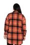 Plus Size Chest Flap Pocket Skirted Oval Cut Plaid Long Coral Jacket Shirt - 3