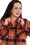 Plus Size Chest Flap Pocket Skirted Oval Cut Plaid Long Coral Jacket Shirt - 5