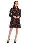 Black Mini Dress with High Collar, Lacing Detail, Waist and Sleeves and Flower Pattern - 2