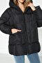 Women's Black Large Double Pocket Hooded Oversize Puffer Coat - 4
