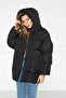 Women's Black Large Double Pocket Hooded Oversize Puffer Coat - 7