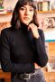 Women's Black Turtleneck Hooded Camisole Sweater KZK-19000395 - 3