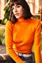 Women's Orange Turtleneck Hooded Camisole Sweater KZK-19000395 - 4