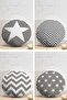 4-Piece Gray Zigzag and Star Motif Modern Round Pillow Throw Pillow Cover Set