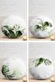 Set of 4 White Background Green Tropical Leaf Motif Digital Printed Round Pillow Throw Pillow Covers