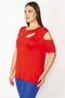 Women's Large Size Red Shoulder and Chest Low-cut Blouse 65n33938 - 5