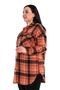 Plus Size Chest Flap Pocket Skirted Oval Cut Plaid Long Coral Jacket Shirt - 4