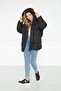 Women's Black Large Double Pocket Hooded Oversize Puffer Coat - 3