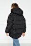 Women's Black Large Double Pocket Hooded Oversize Puffer Coat - 5