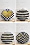 4-Piece Black White Gold Leafy Motifs Digital Printed Round Pillow Throw Pillow Cover Set