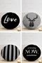 4-Piece Black Gray Special Design Round Pillow Throw Pillow Cover Set with Deer and Lettering on the Floor